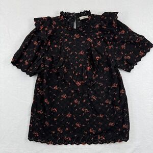 Ulla Johnson‎ Choux top in Noir Floral Eyelet lace Ruffle Neck Flutter Sleeve 2
